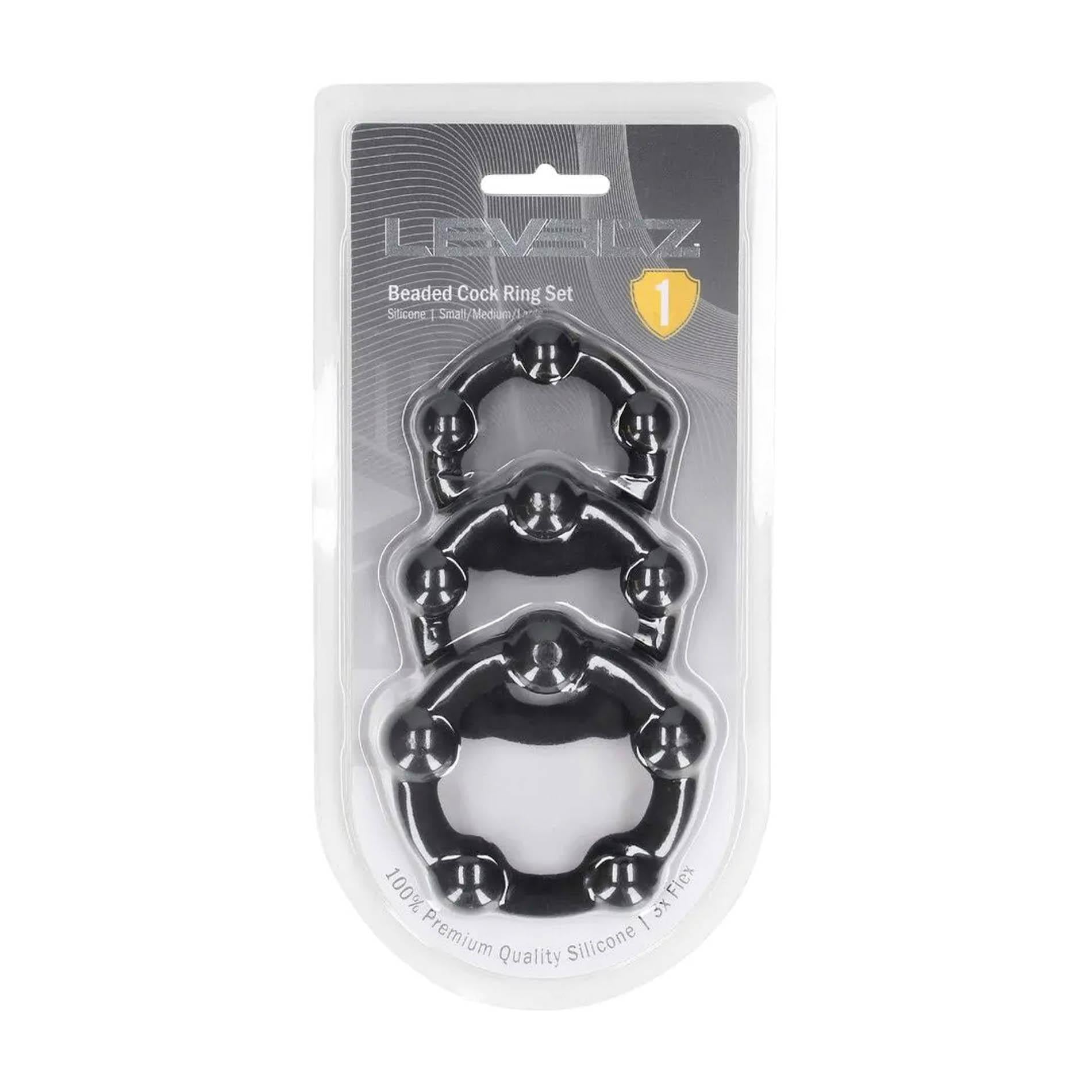 Ensemble de 3 anneaux péniens en silicone perlé - S/M/L - Noir