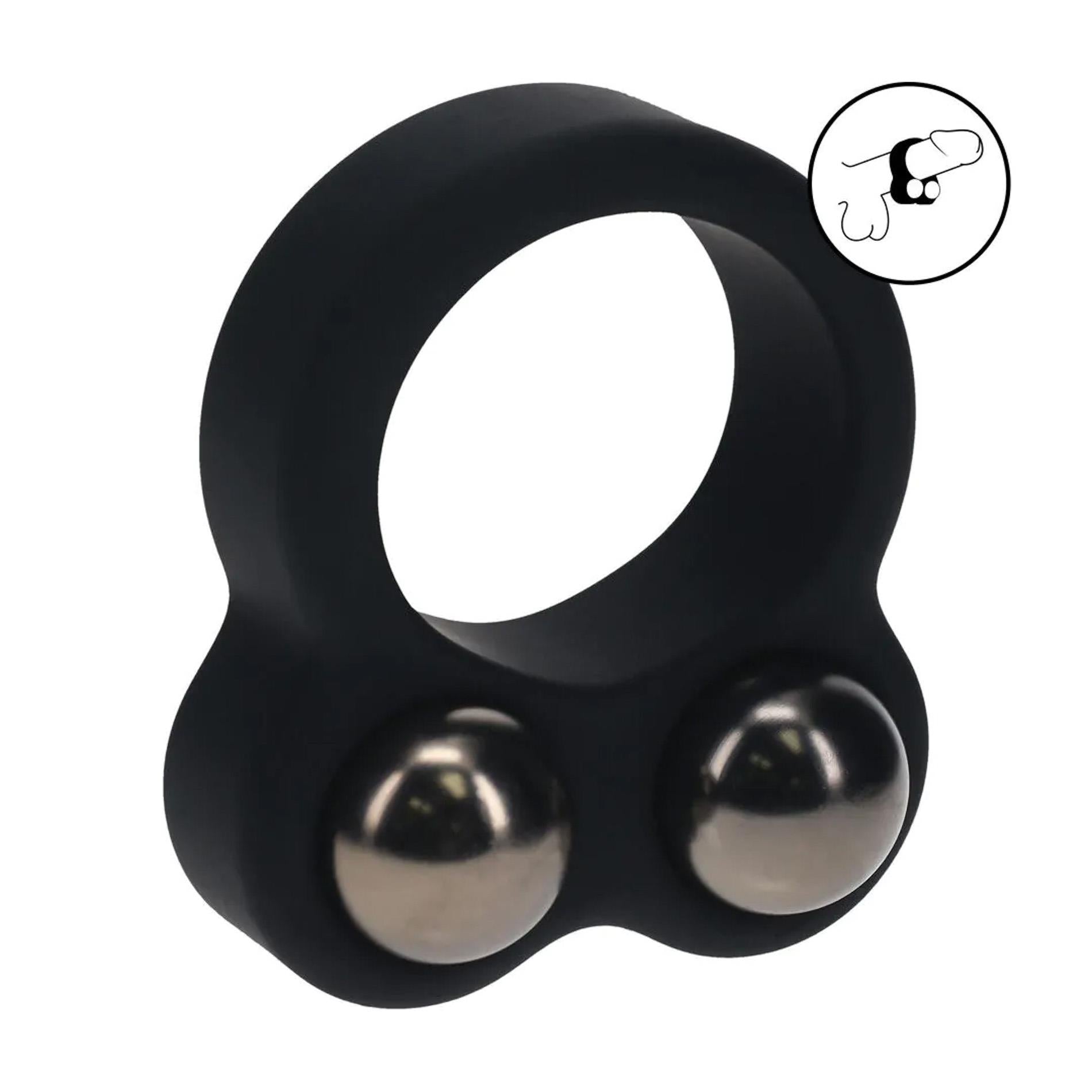 Anneau pénien à double bille lesté en silicone liquide - Noir