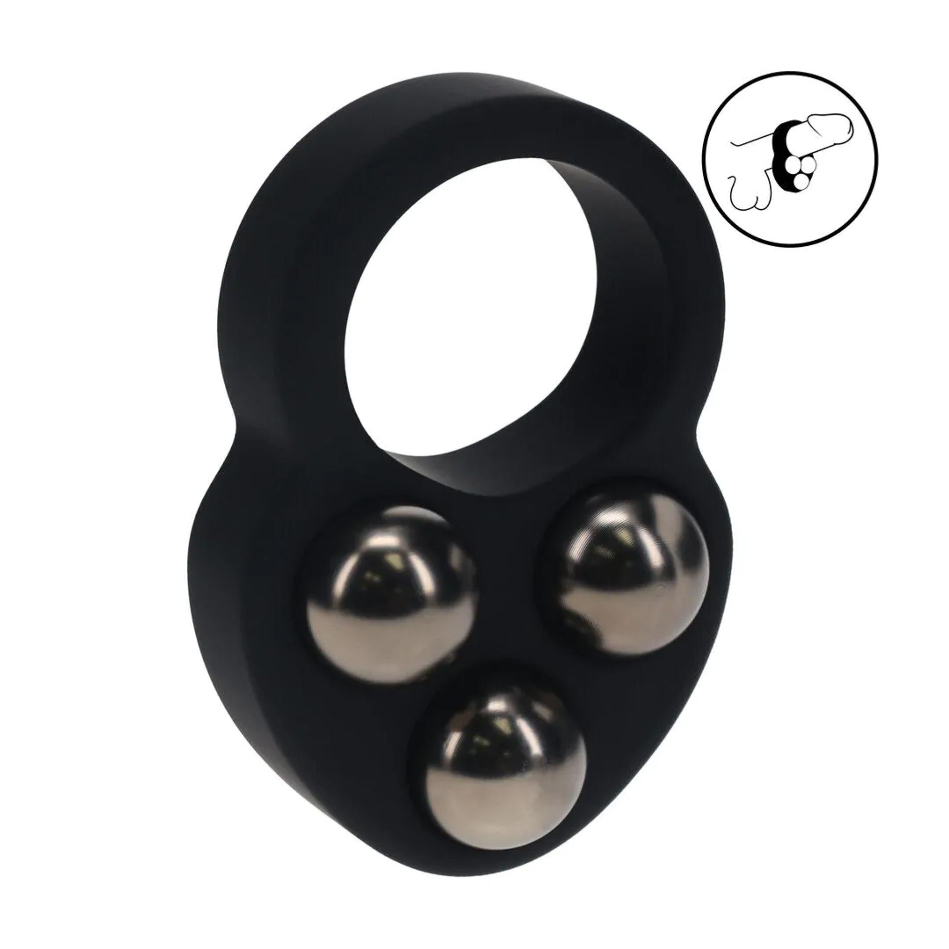Anneau pénien à billes triple lestage en silicone liquide - Noir