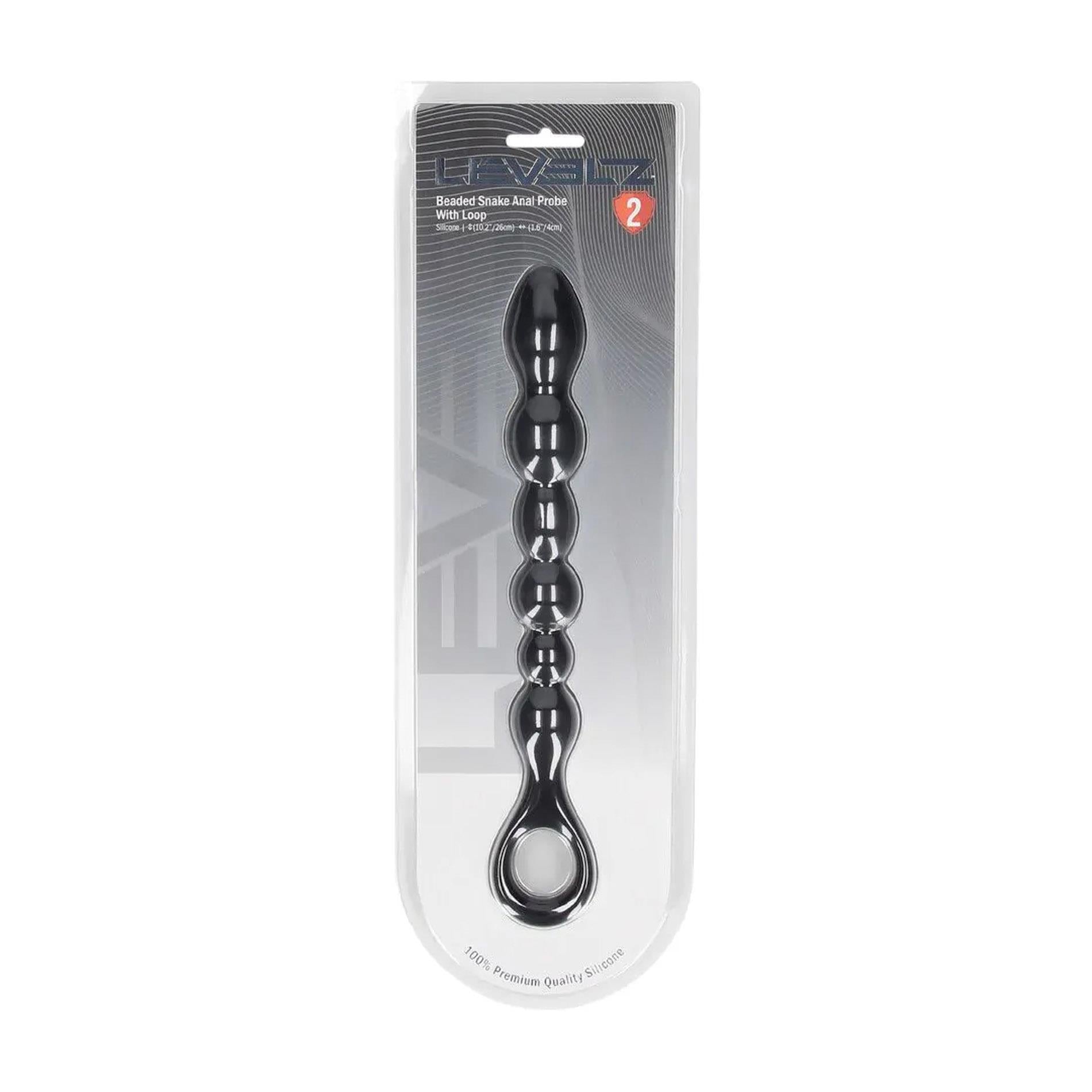 Sonde anale en silicone Beaded Snake avec boucle - Noir