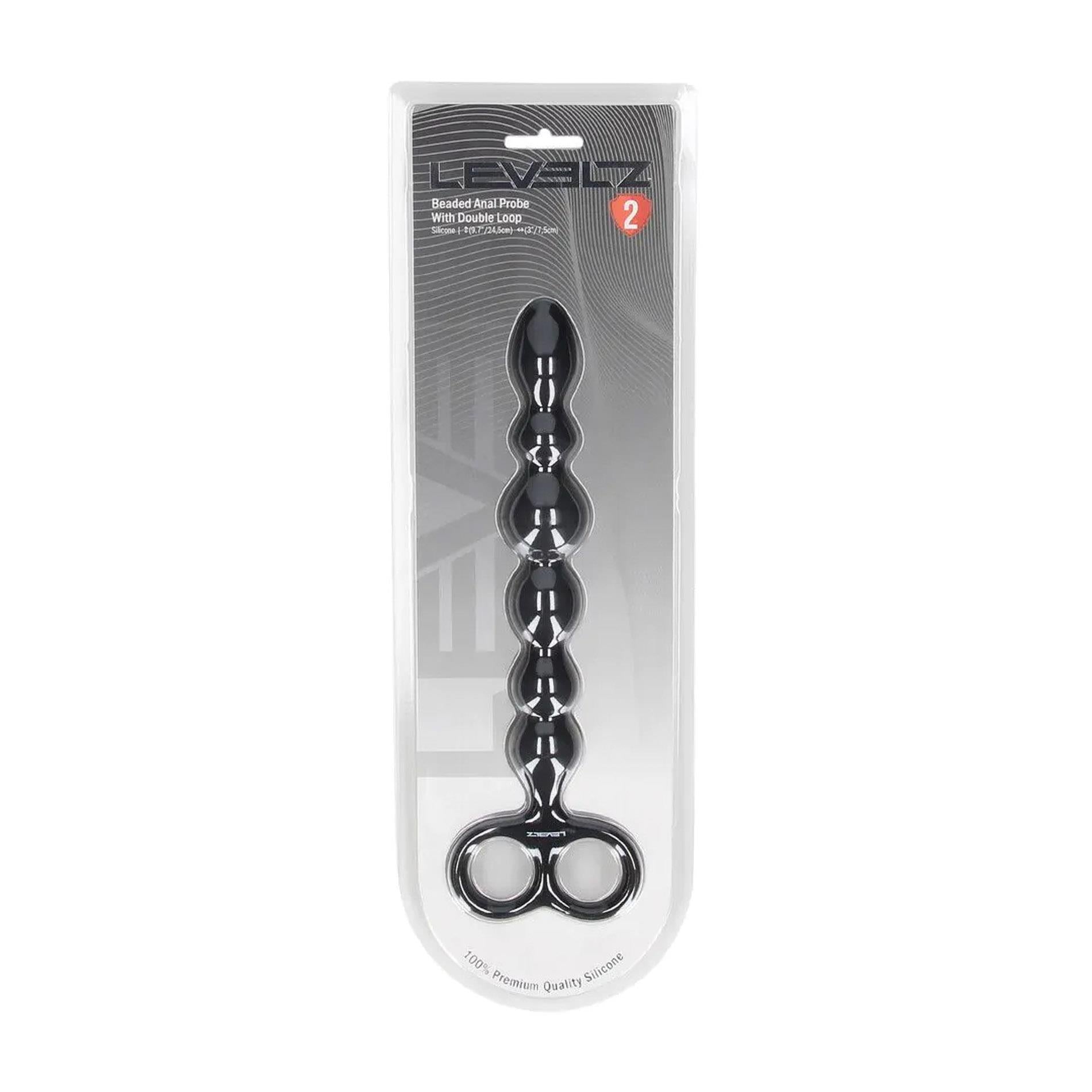 Sonde anale en silicone perlée à double boucle - Noir