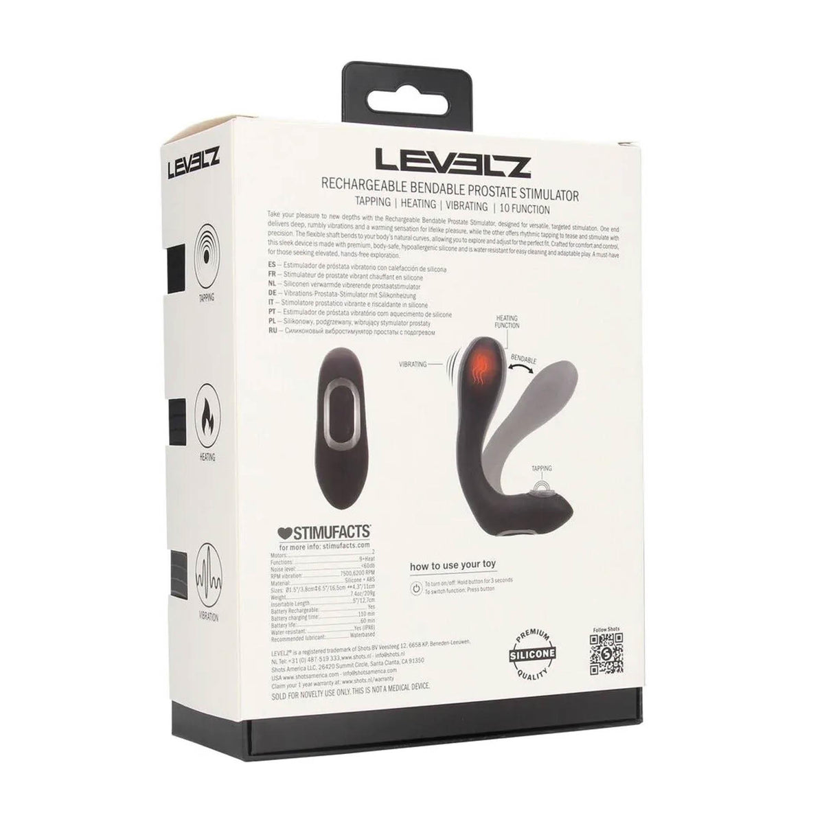 Massajador de próstata Tapping – vibratório, com aquecimento, preto | Levelz