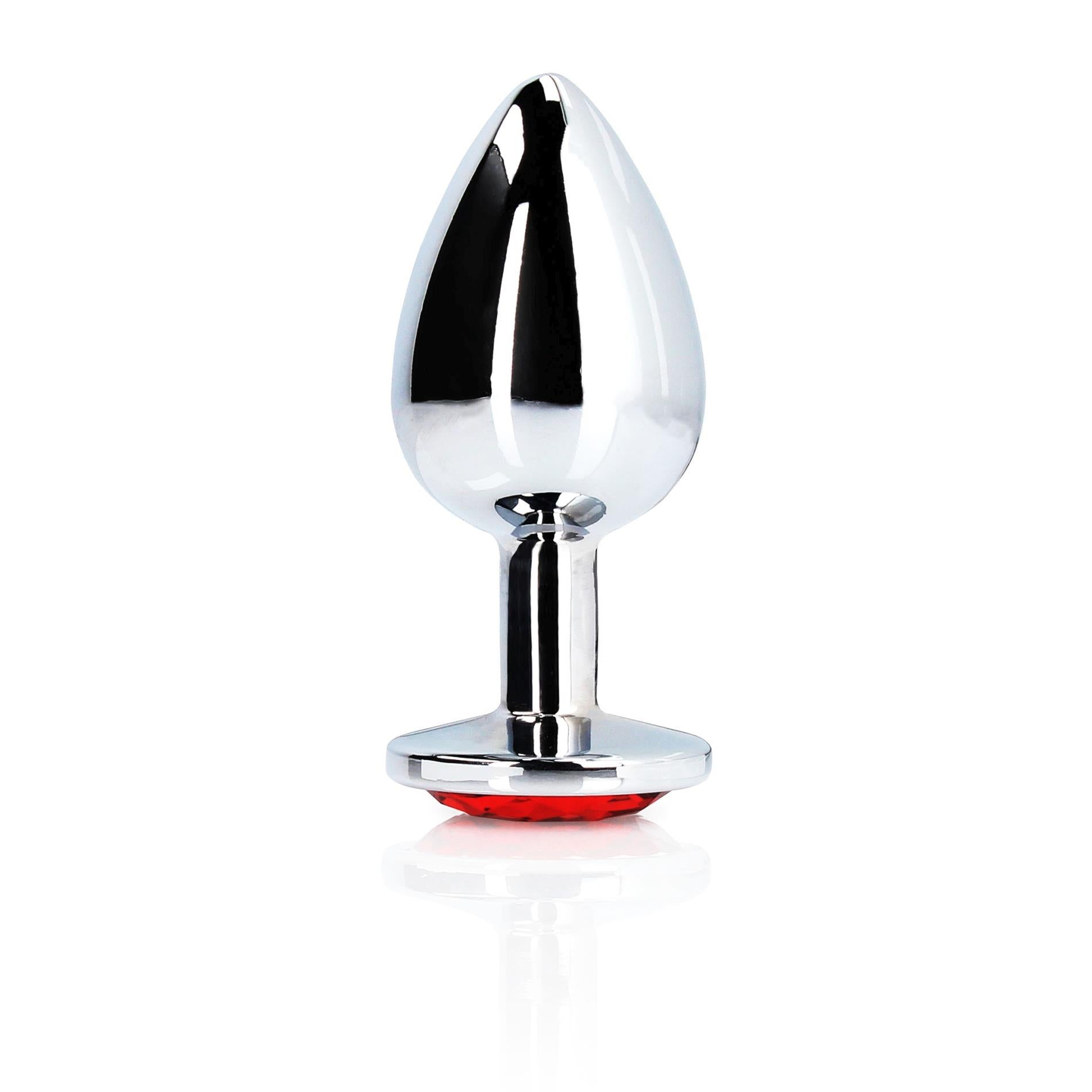 Round Gem Butt Plug - Medium - Silver/Ruby Red
