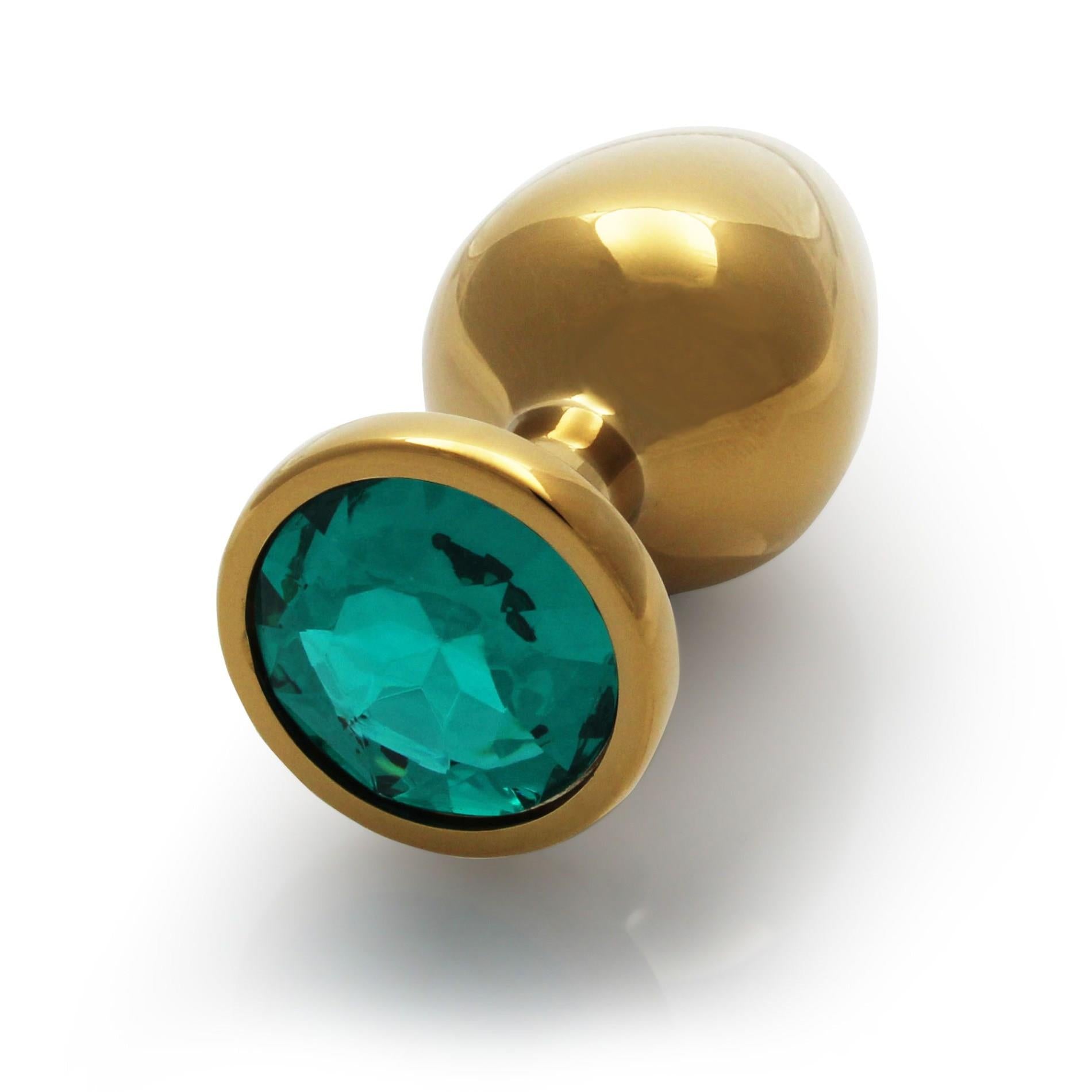 Round Gem Butt Plug - Large - Gold/Emerald Green