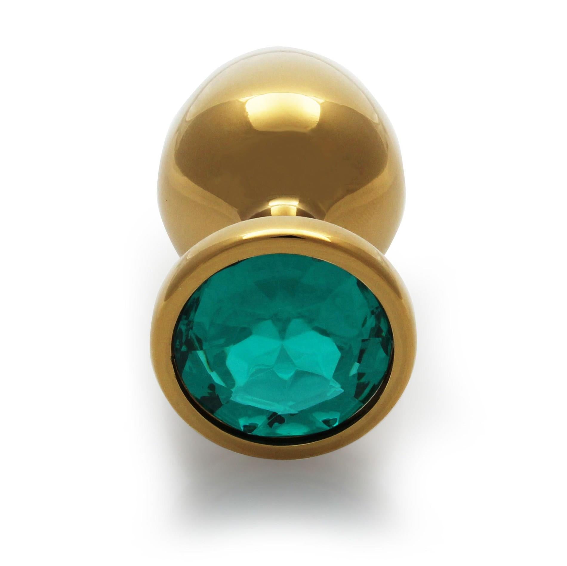 Round Gem Butt Plug - Large - Gold/Emerald Green