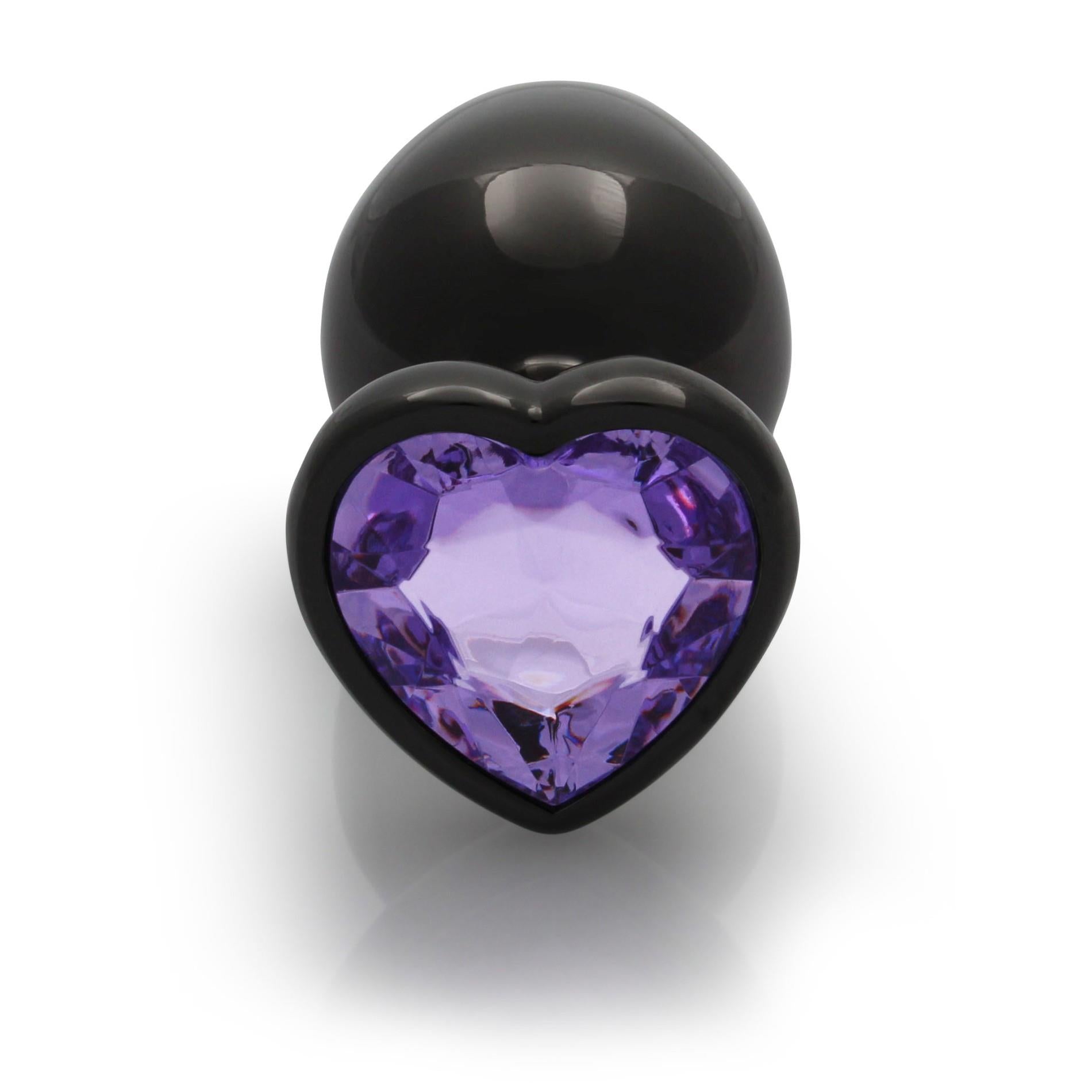 Heart Gem Butt Plug - Large - Gunmetal/Amethyst Purple