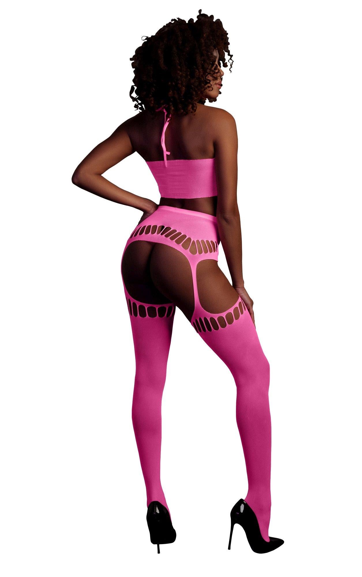Ensemble deux pièces avec crop top et collants - Rose - XS/XL
