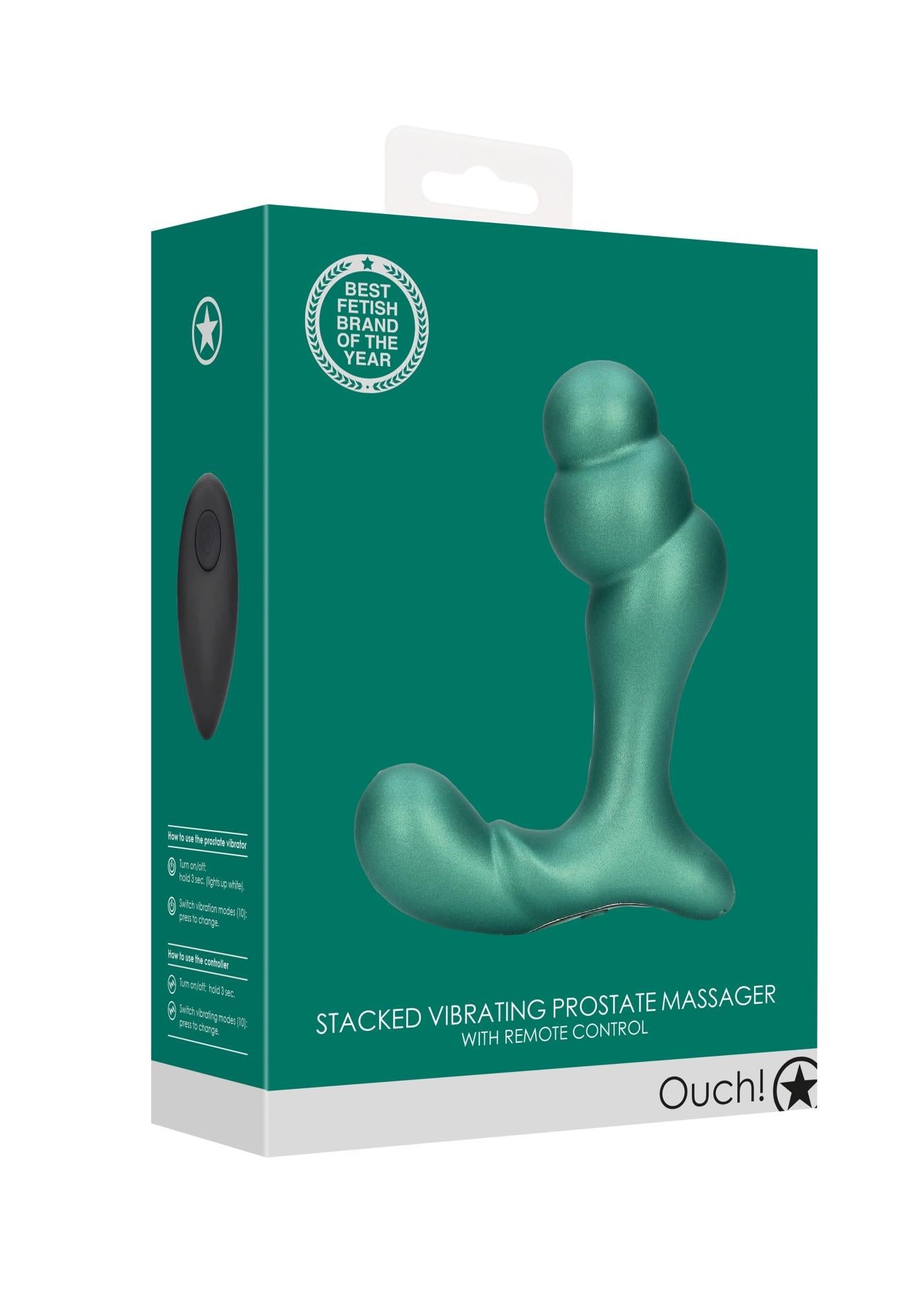 Masseur de prostate vibrant et empilable avec télécommande - Vert métallisé