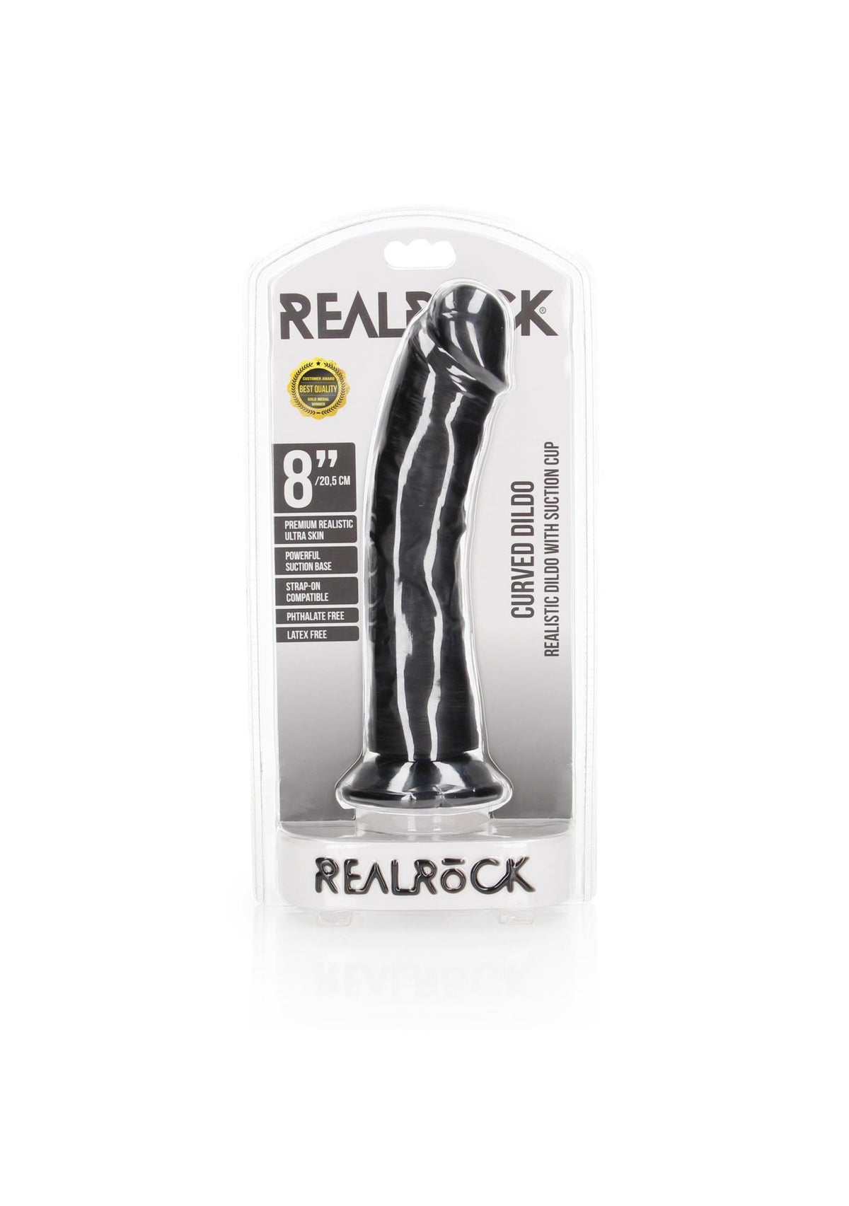 Realistic dildo Curved 7.5 cm – with suction cup, black | RealRock