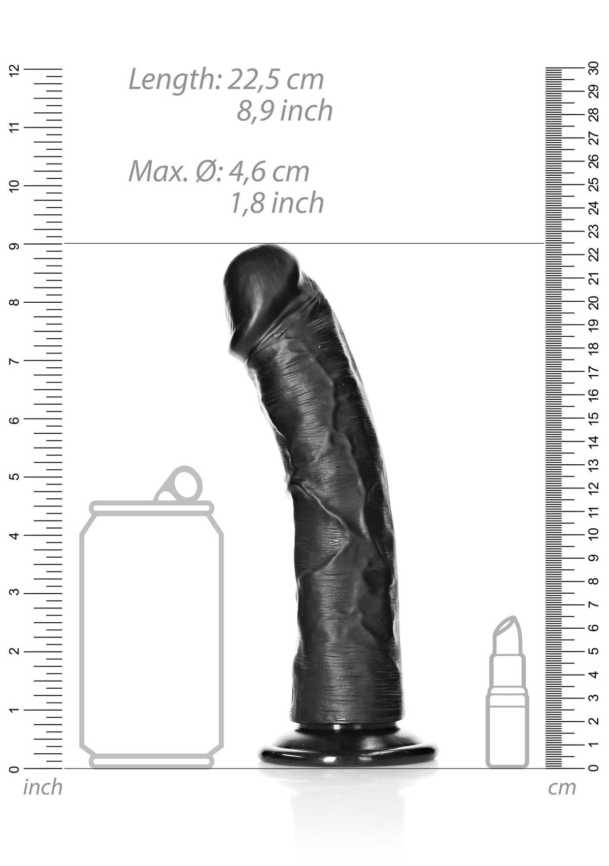 Realistic dildo Curved 7.5 cm – with suction cup, black | RealRock