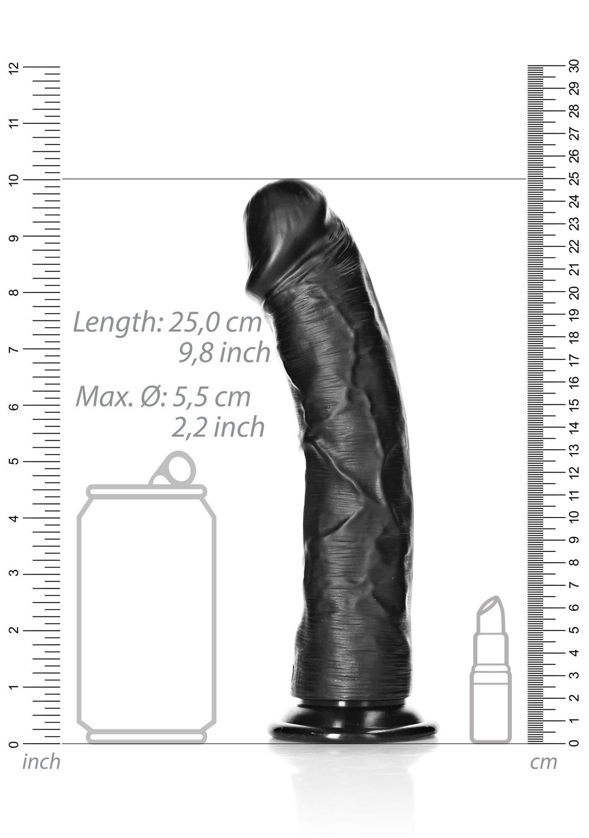Realistic dildo Curved 7.2 cm – with suction cup, black | RealRock