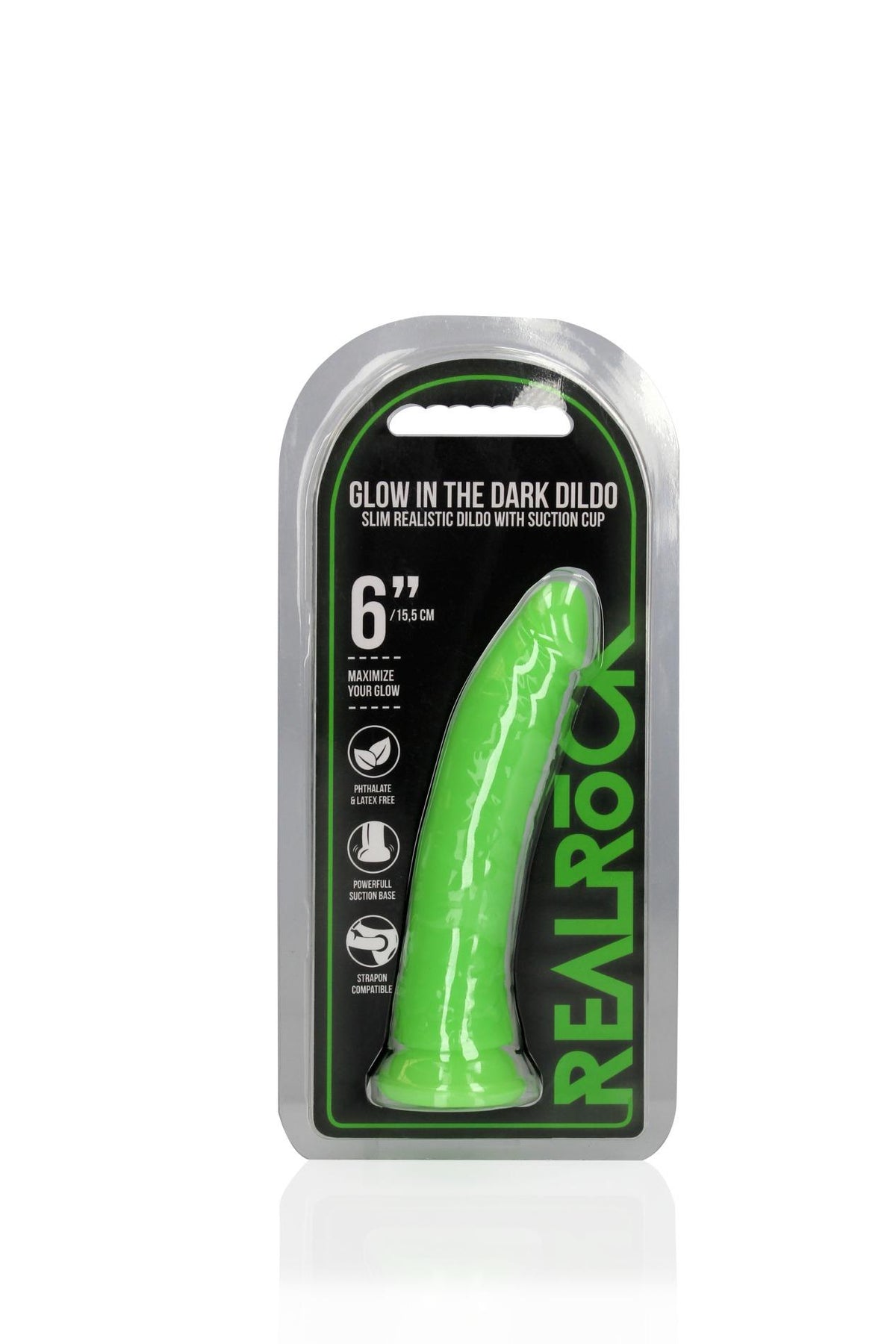 Consolador realista – con ventosa, fosforescente, verde | RealRock
