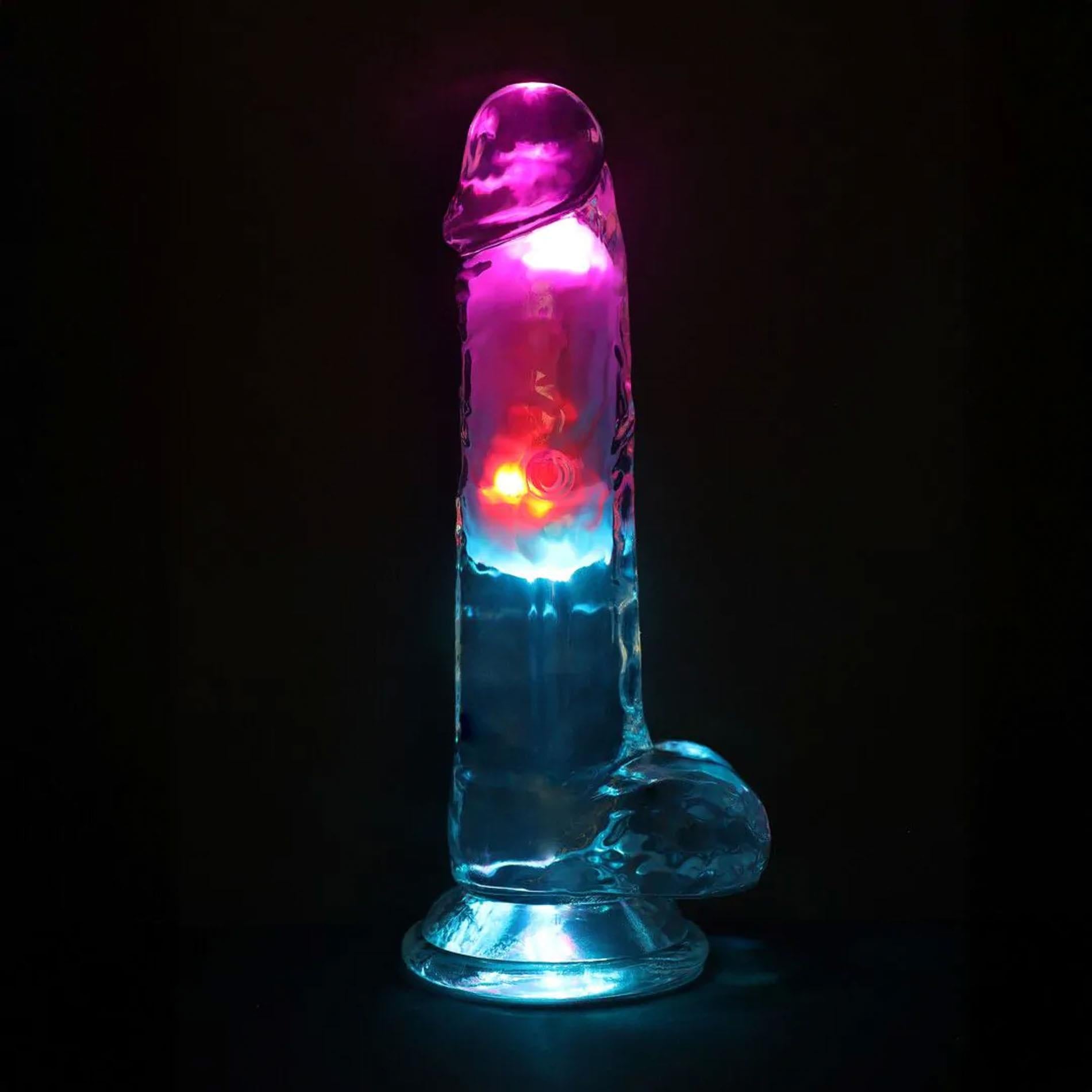 LED Vibrating Straight Cock with Balls - 7 / 18 cm - Transparent