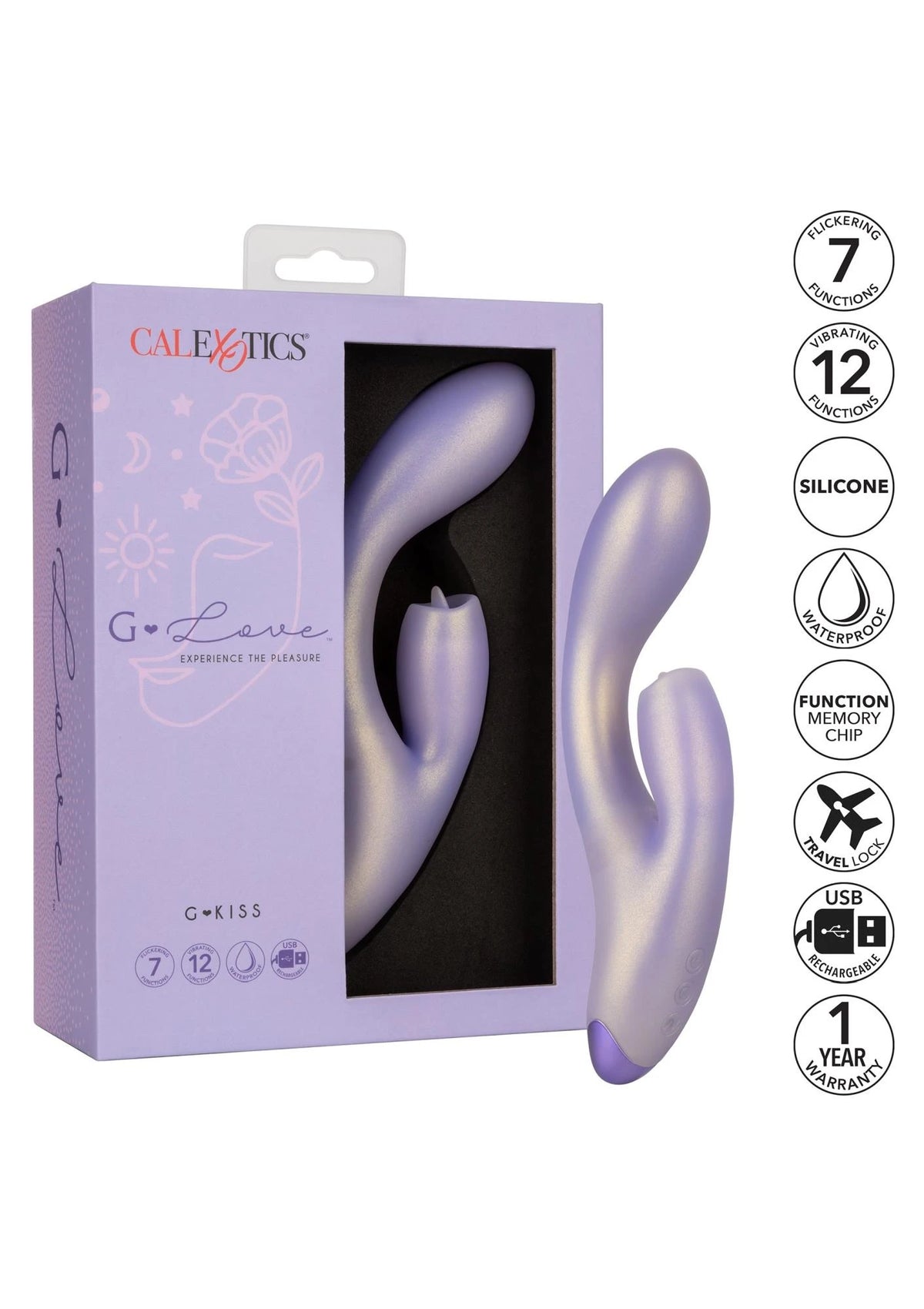 Rabbit vibrátor Kiss 12 funkció – újratölthető, lila | Calexotics