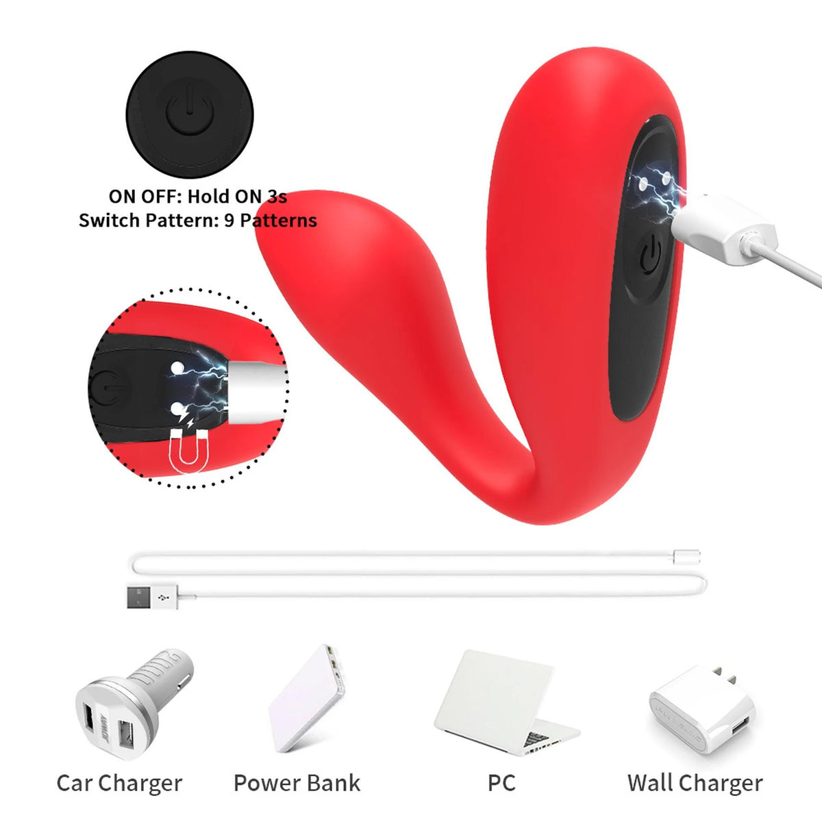 Stimolatore clitorideo Ultrasonic Wave 9 funzioni – ricaricabile, rosso | Favorites