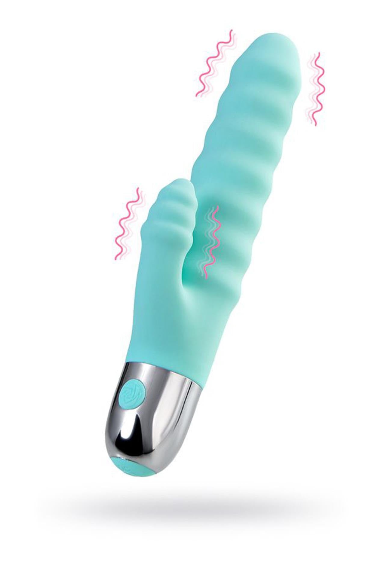 Vibromasseur de soulagement avec stimulation clitoridienne Flovetta Flax, silicone, menthe, 17,5 cm