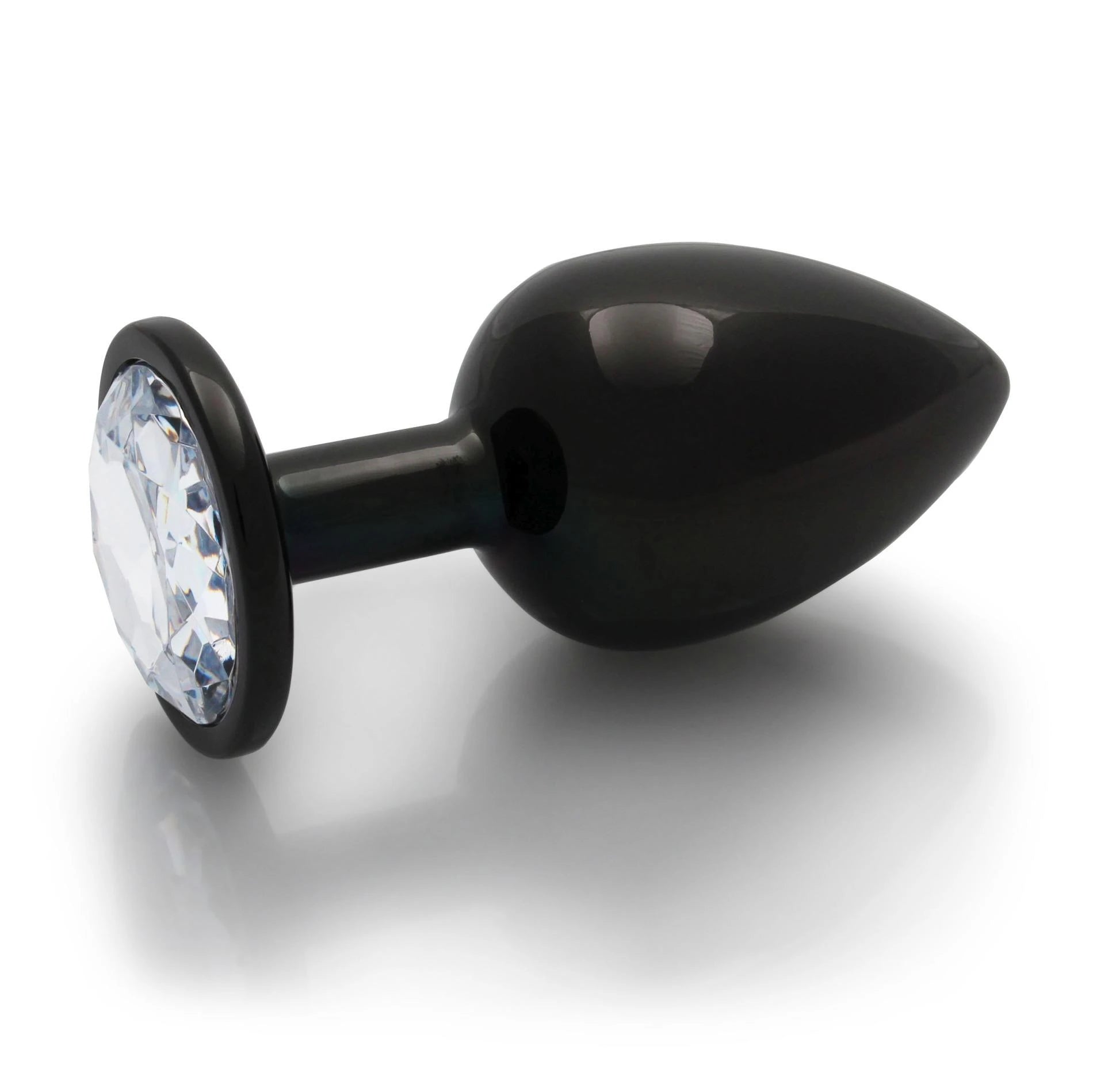 Round Gem Butt Plug - Large - Gunmetal/Diamond