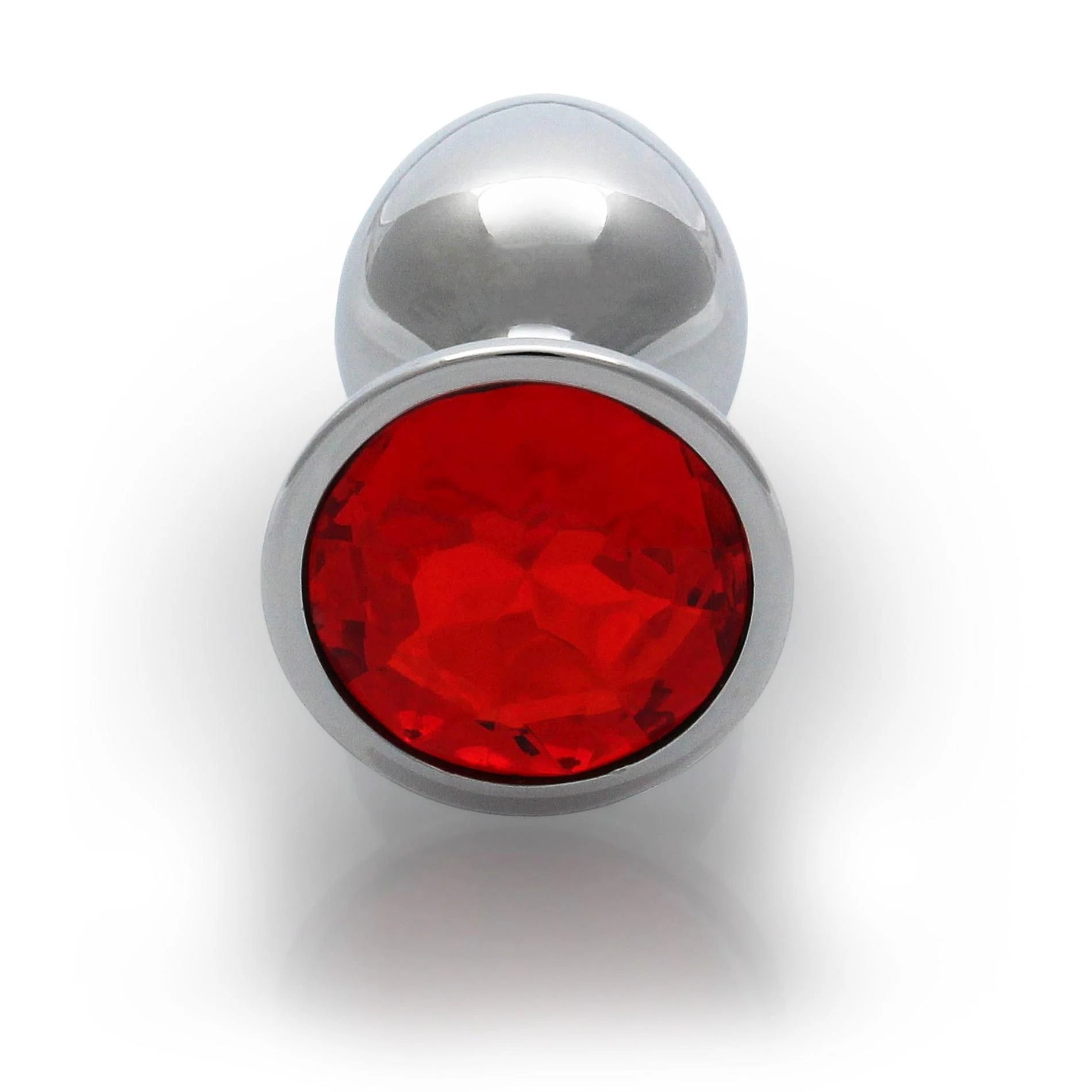 Round Gem Butt Plug - Small - Silver/Ruby Red