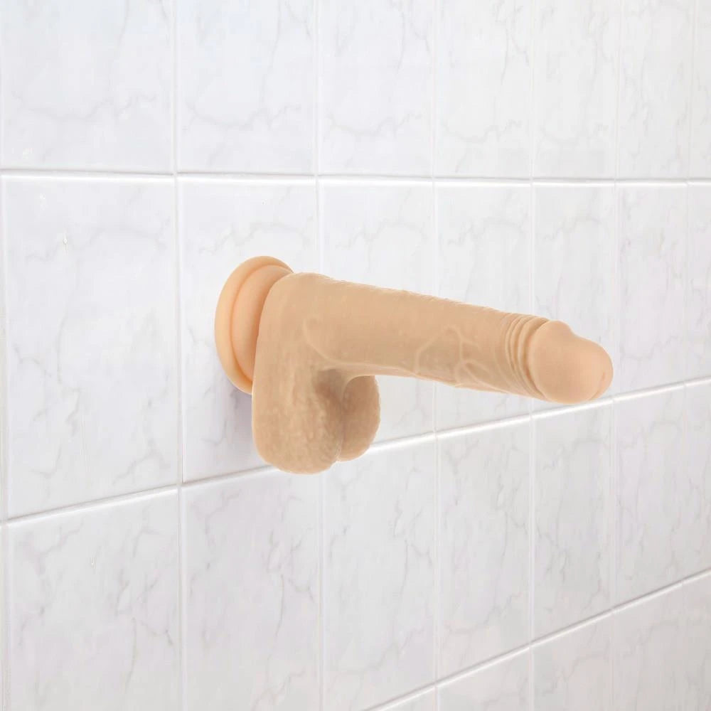 Realistic vibrator 7 functions – remote control, with suction cup, nude | Naked Addiction