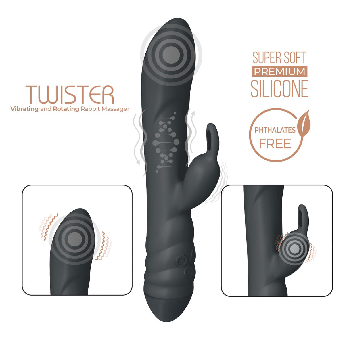 Vibratore rabbit Twister – ricaricabile, nero | Alive
