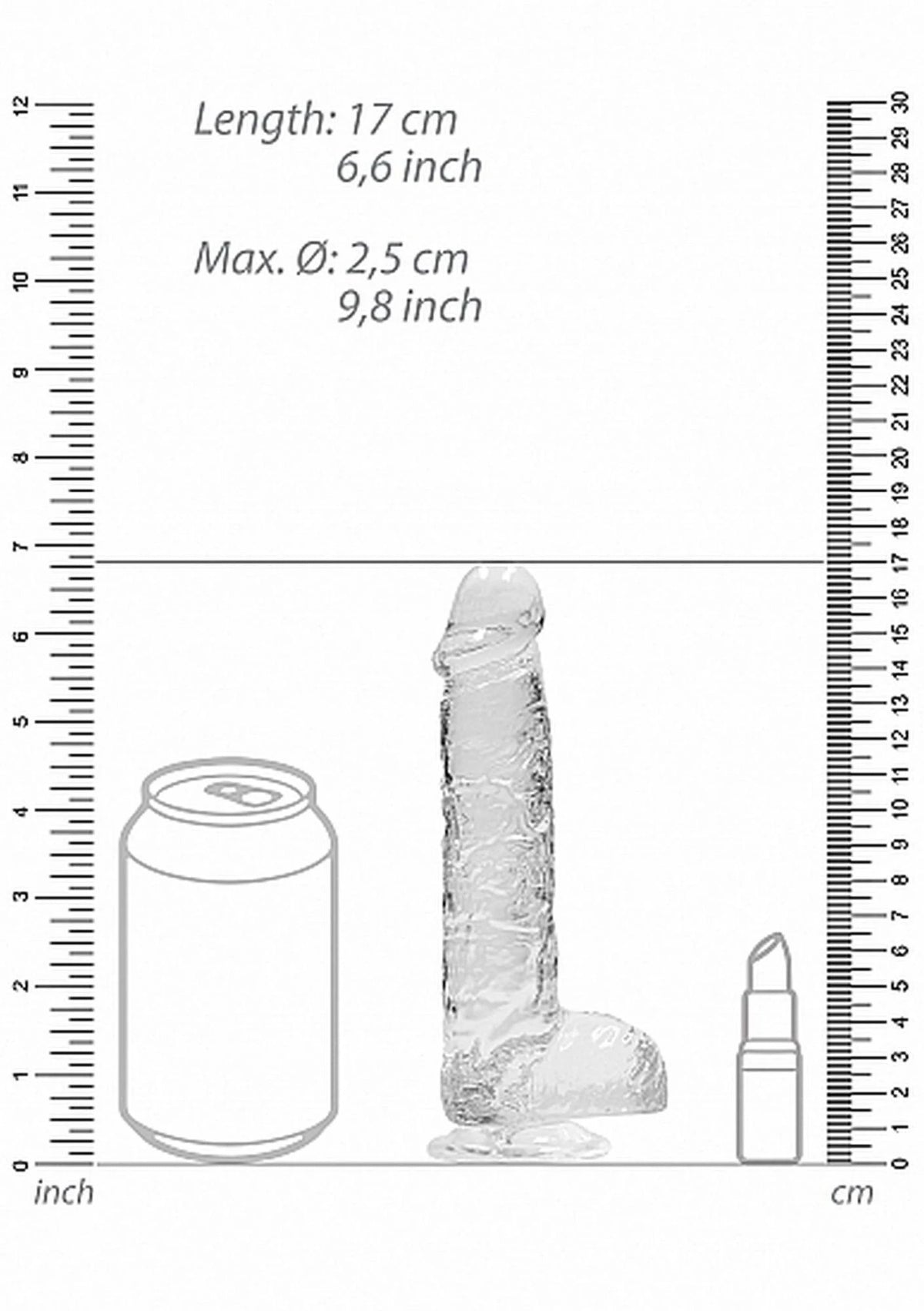 Gode réaliste 6″ 17 cm – avec ventouse, transparent | RealRock