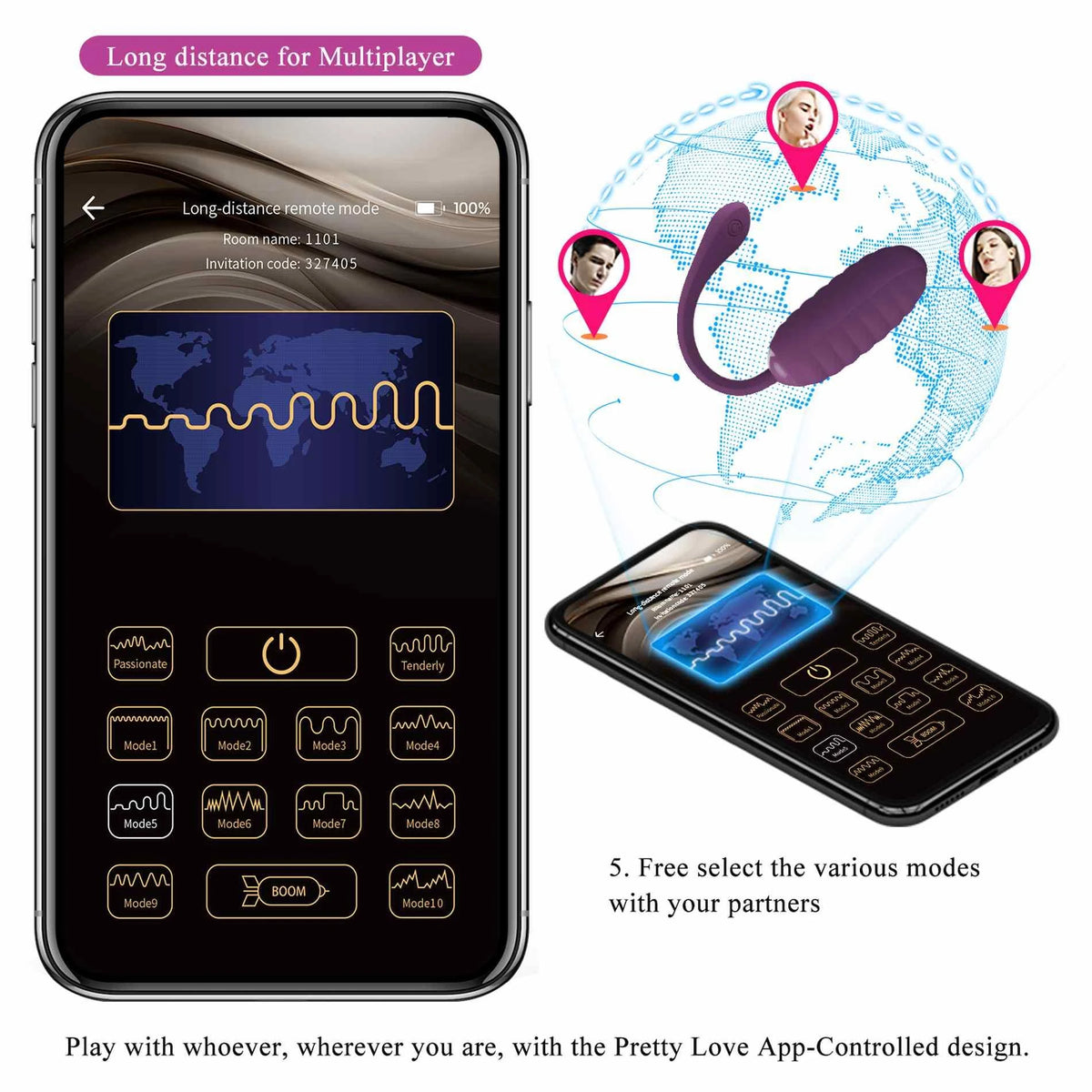 Ovetto vibrante Casper Mobile 12 funzioni – controllo da app, ricaricabile, prugna | Pretty Love