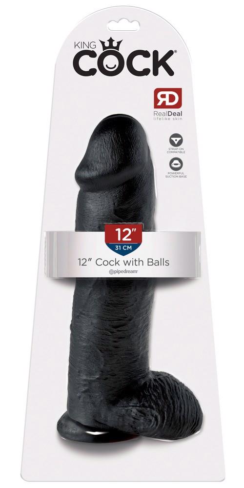Realistischer Dildo – mit Saugnapf, aus Cyberskin, schwarz | King Cock