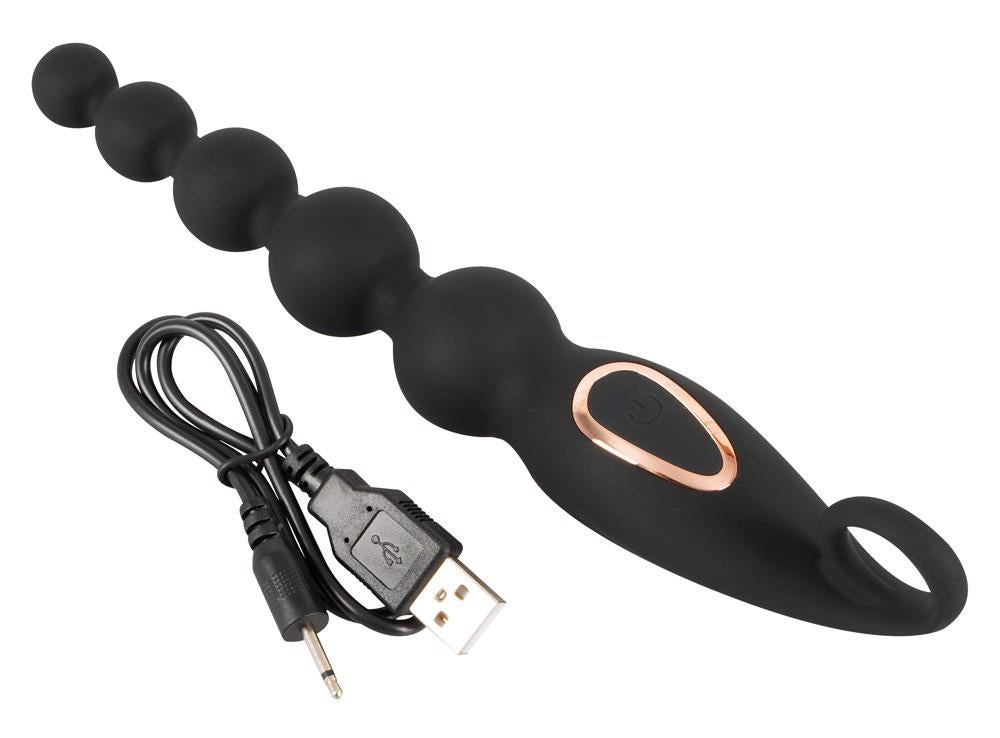 Anal beads 7 functions – rechargeable, black | ANOS