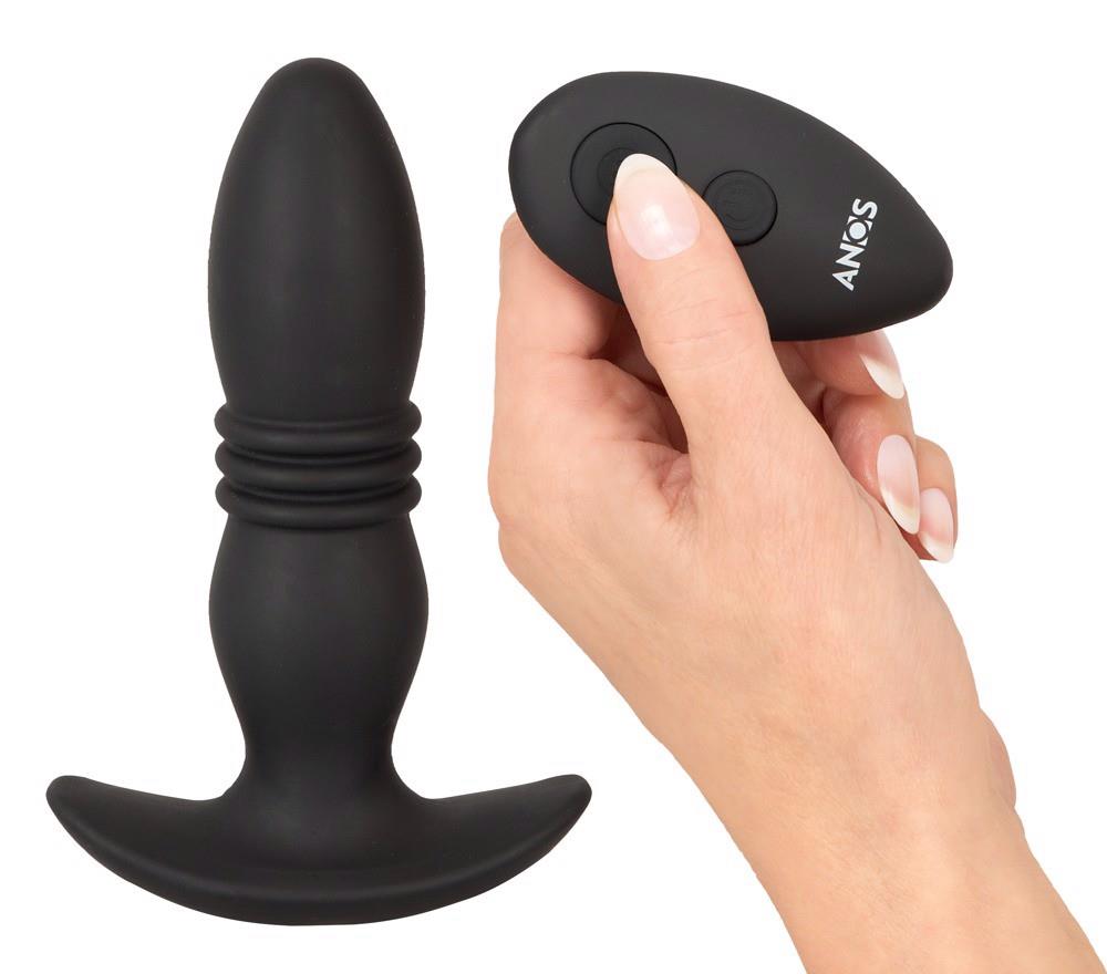 Butt plug 10 functions – vibrating, thrusting, black | ANOS