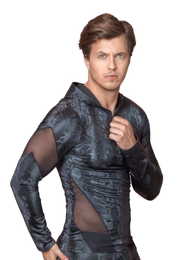 Camiseta de hombre – manga larga, con cremallera, negra | NEK