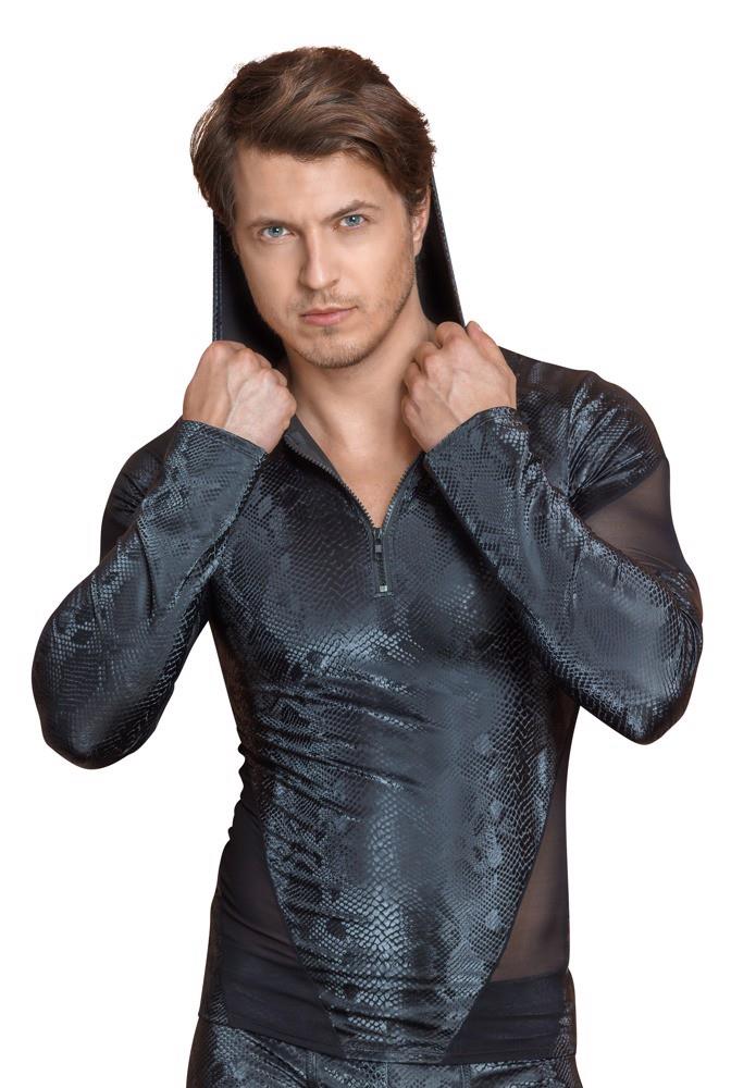 Camiseta de hombre – manga larga, con cremallera, negra | NEK