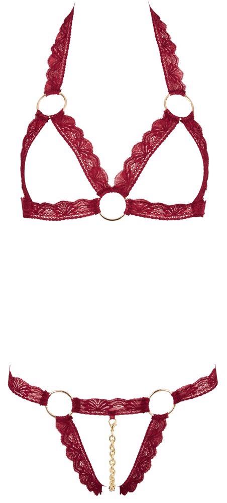 Ensemble soutien-gorge ouvert rouge S/M