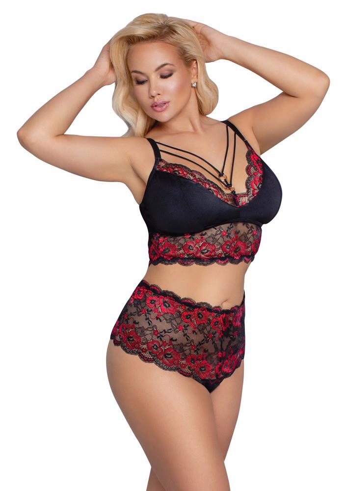 Soutien-gorge et culotte noir/rouge 3XL
