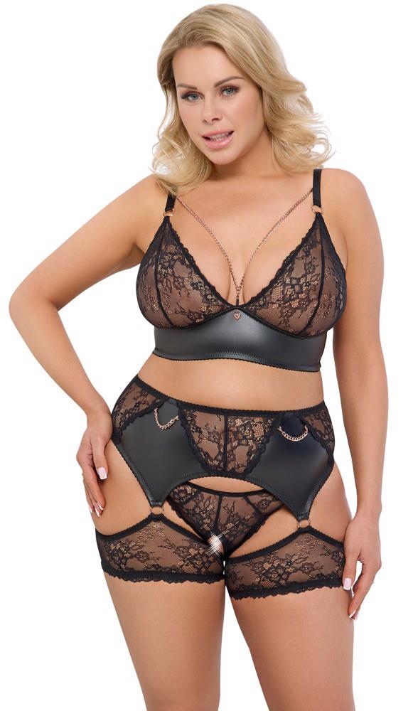 Lingerie set – lace, open crotch, black 22153811051 | Cottelli CURVES
