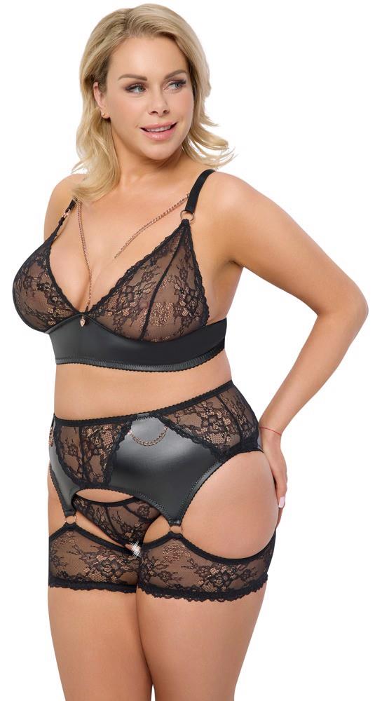 Lingerie set – lace, open crotch, black 22153811051 | Cottelli CURVES