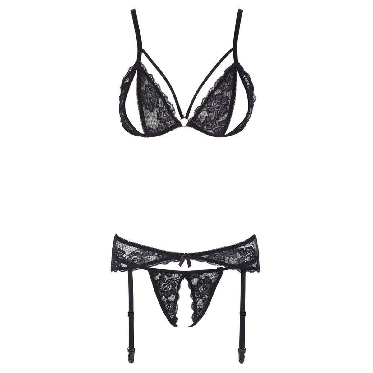 Fehérnemű szett – csipke, virágos, fekete 22303481041 | Cottelli LINGERIE