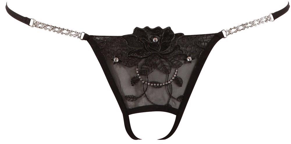 Bugyi – hímzett, nyitott, fekete 23206571111 | Cottelli LINGERIE