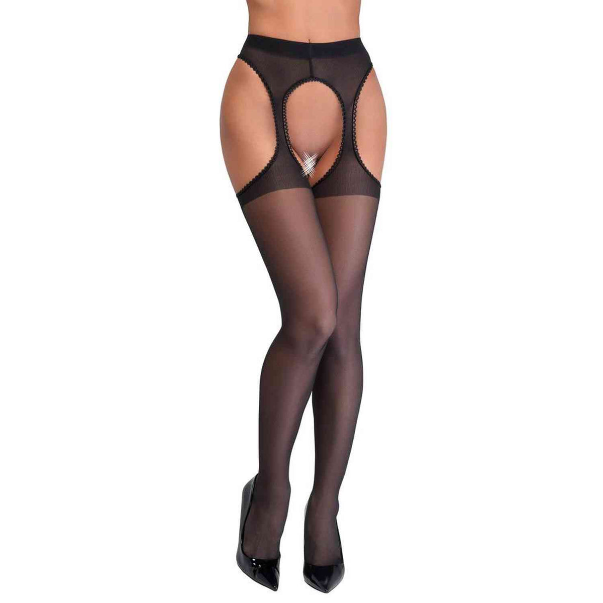 Harisnya – csipke, nyitott, fekete | Cottelli LEGWEAR