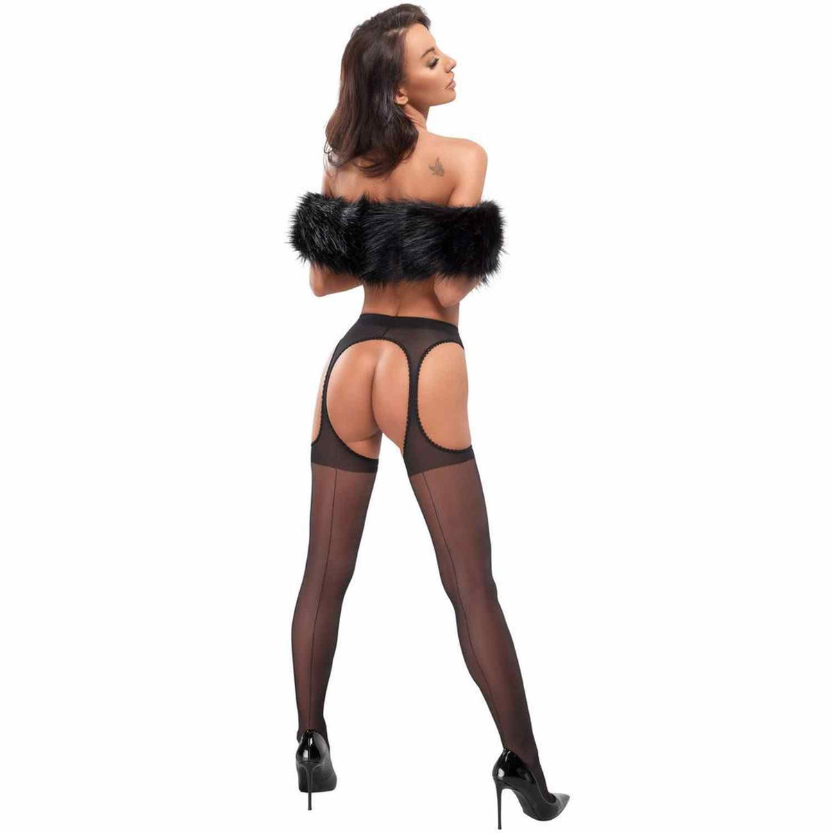 Harisnya – csipke, nyitott, fekete | Cottelli LEGWEAR