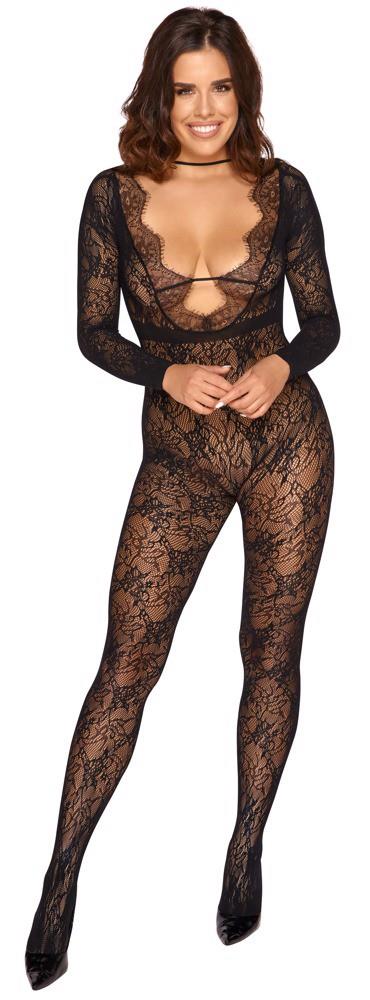 Catsuit – in pizzo, aperto, nero | Fantasy by Cottelli