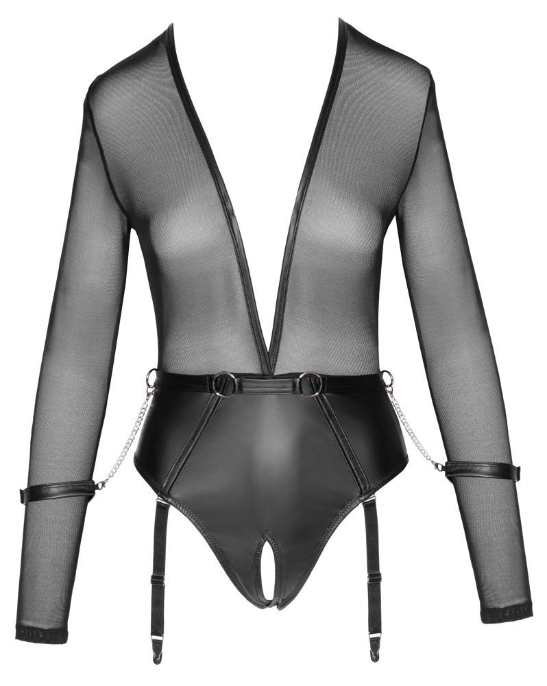 Bodysuit – open crotch, long sleeves, black | Cottelli BONDAGE