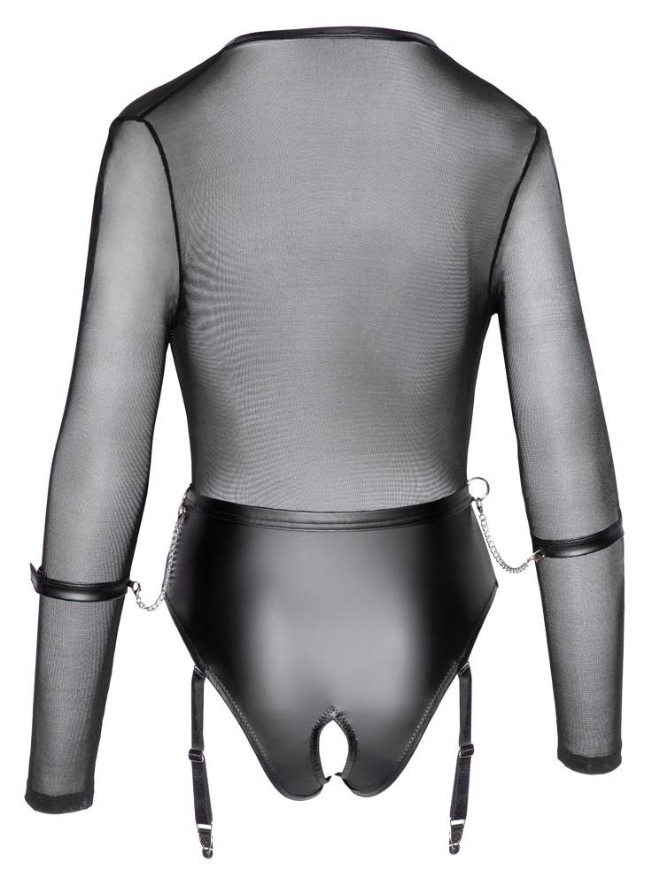Bodysuit – open crotch, long sleeves, black | Cottelli BONDAGE