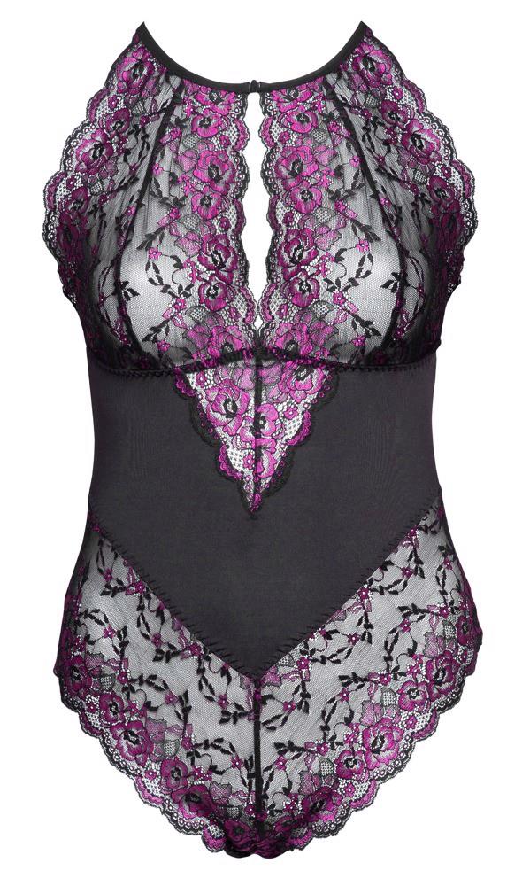 Bodysuit – lace, floral, black | Cottelli CURVES