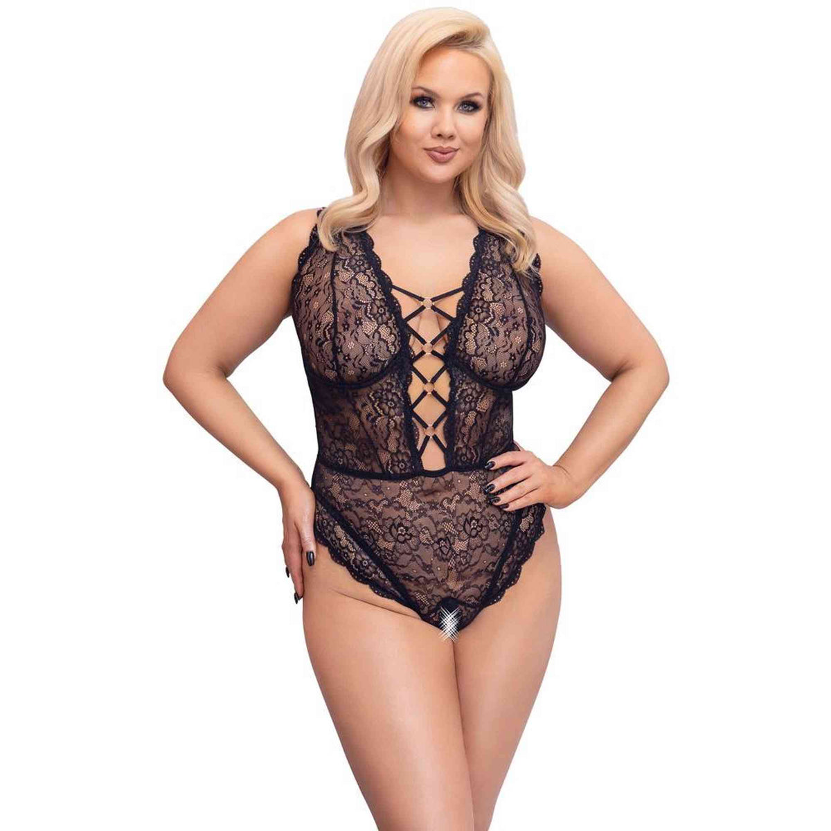 Body – de encaje, abierto, negro 26432191431 | Cottelli CURVES