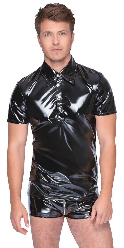 Men's shirt Polo – wetlook, black | Black Level