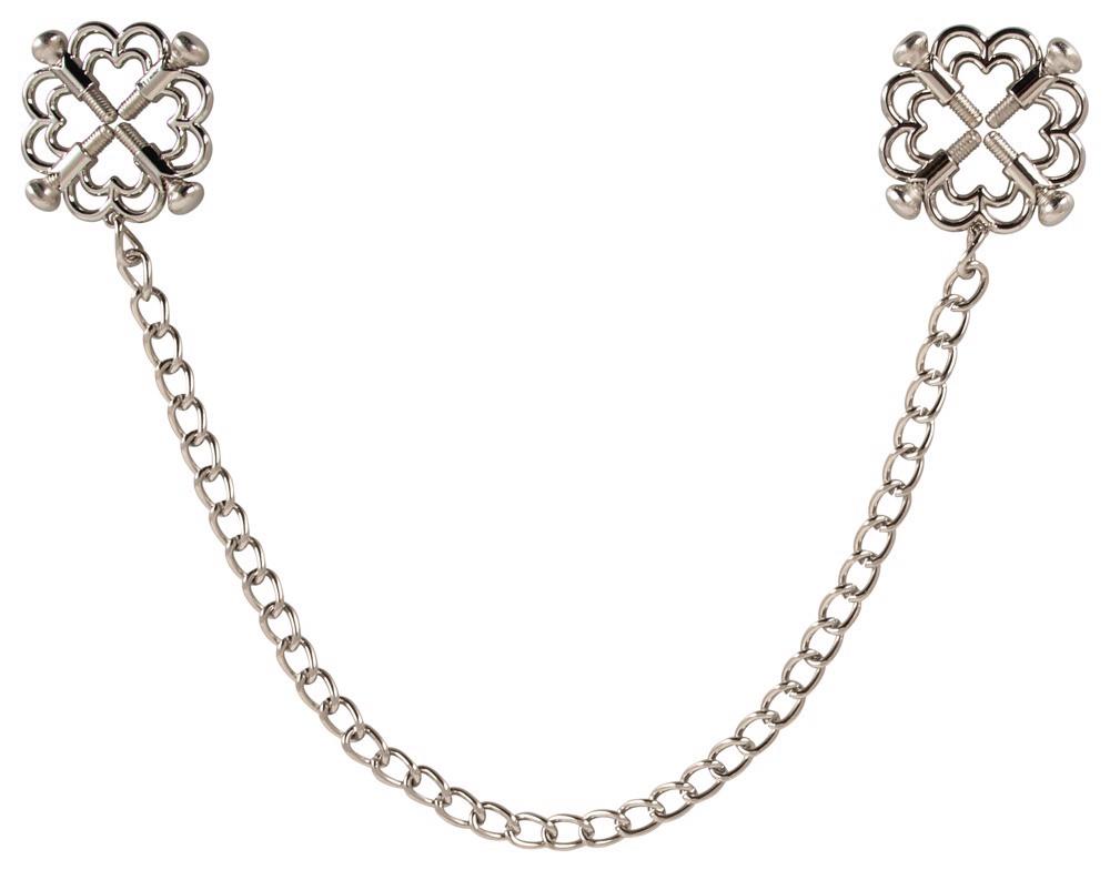 Pinze per capezzoli Chain – con gioiello, argento | Bad Kitty