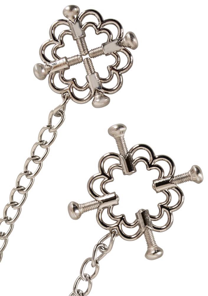 Pinze per capezzoli Chain – con gioiello, argento | Bad Kitty