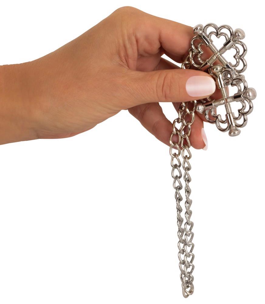 Pinze per capezzoli Chain – con gioiello, argento | Bad Kitty