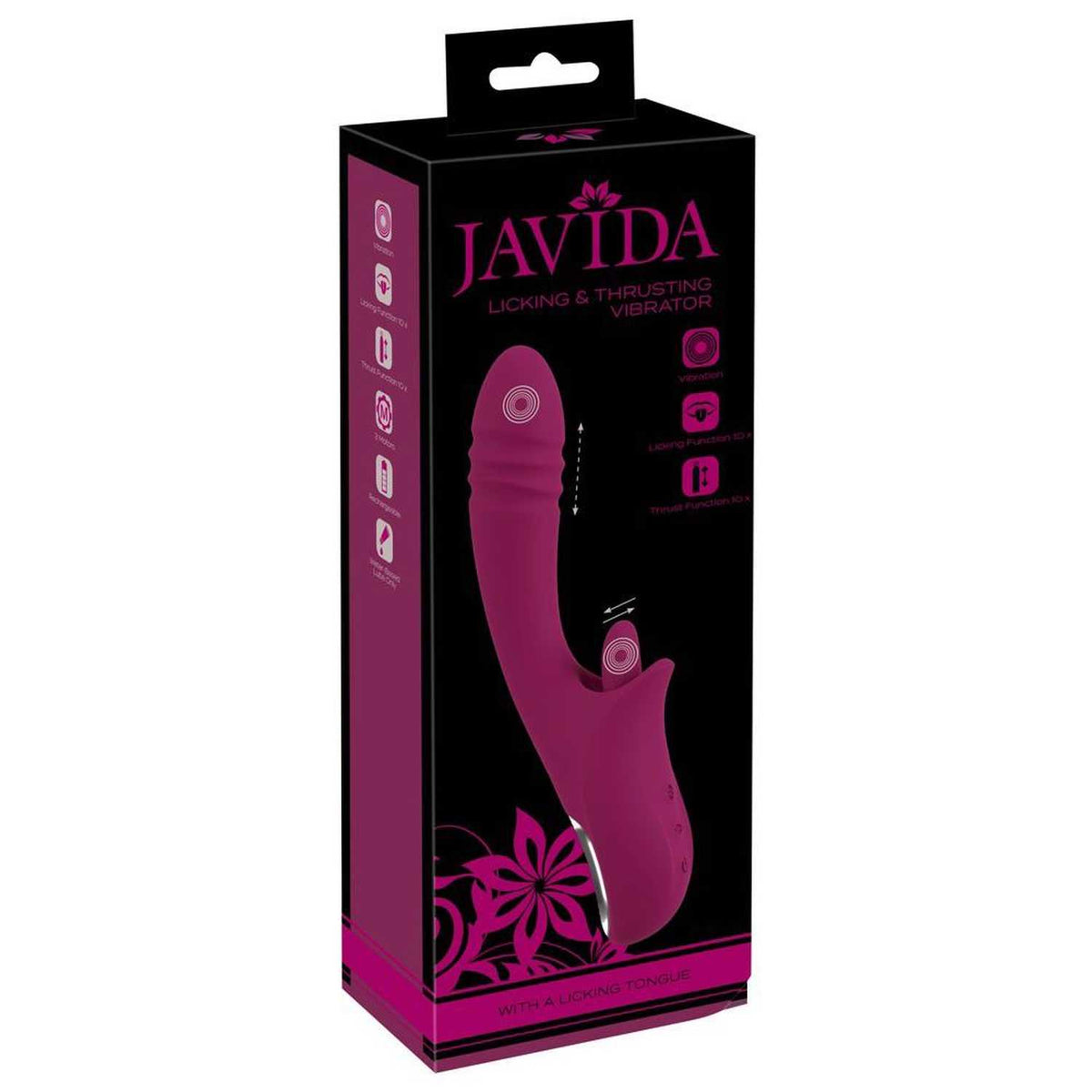Estimulador de clítoris Licking 10 funciones – recargable, con empuje, morado | JAVIDA