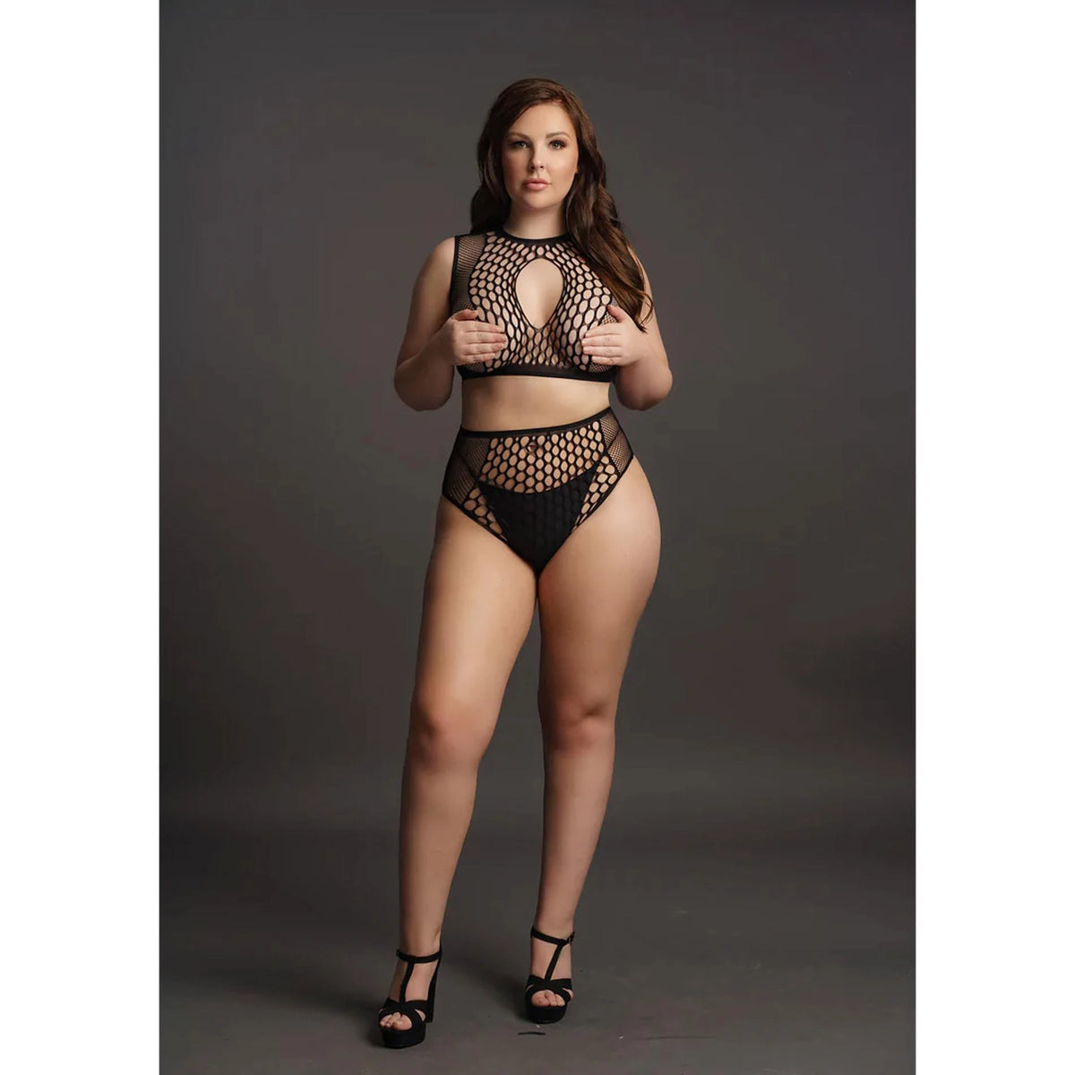 Completino Duo Key Hole Queen – taglie forti, nero | Le Désir